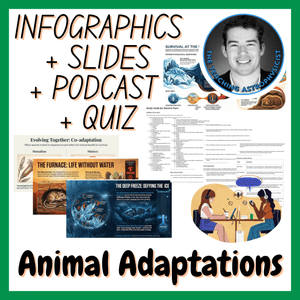 Animal Adaptations | Infographics + Slides + Podcast + Quiz | Biology Set