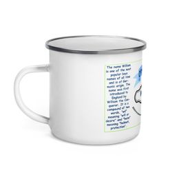 12oz happy camper unique Enamel Mug &quot;What is in a name”  William