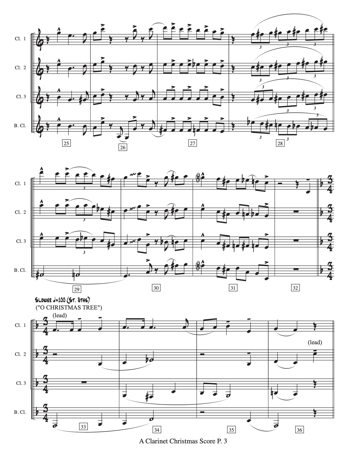 12 Days Of Christmas Clarinet O Christmas Tree, For Clarinet Quartet ...