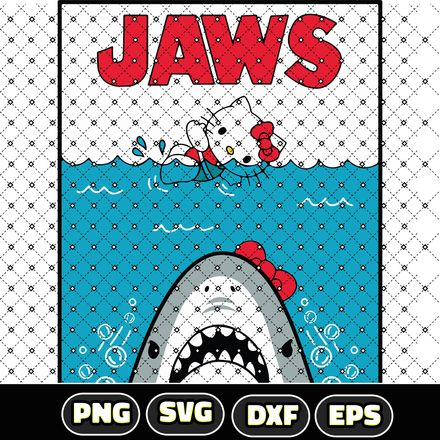 Hello Kitty JAWS Parody Illustration Instant Digital Download SVG, EPS, DXF, PNG