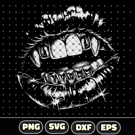 Gothic Vampire lips , mouth teeth instant download SVG, PNG, EPS, DXF Horror Digital Files 