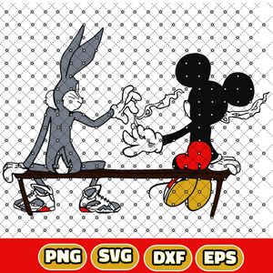 Mickey Mouse and Bugs Bunny 420 Smoking a Blunt SVG, DXF, PNG, EPS Instant Download