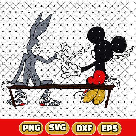 Mickey Mouse and Bugs Bunny 420 Smoking a Blunt SVG, DXF, PNG, EPS Instant Download