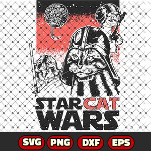 Cat Star Wars SVG. Star Cat Wars PNG, EPS, DXF. Funny Sci-Fi Movie Cat.