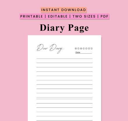 Dear Diary Page Template: Printable Journal (A4/A5 PDF)