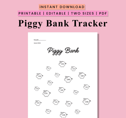 Piggy Bank Savings Tracker | Printable | PDF | Digital Download | Journal Page