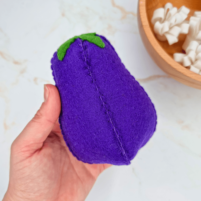 Felt 3D Vegetable PDF Sewing Patterns - aubergine, carrots, potatoes, parsnips, peppers, peas, etc