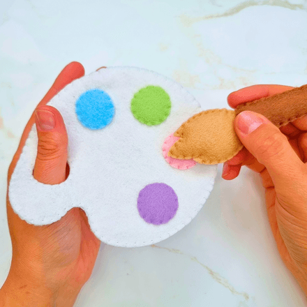 Painters paint palette tray with a brush, PDF sewing pattern, easy beginner felt crafts