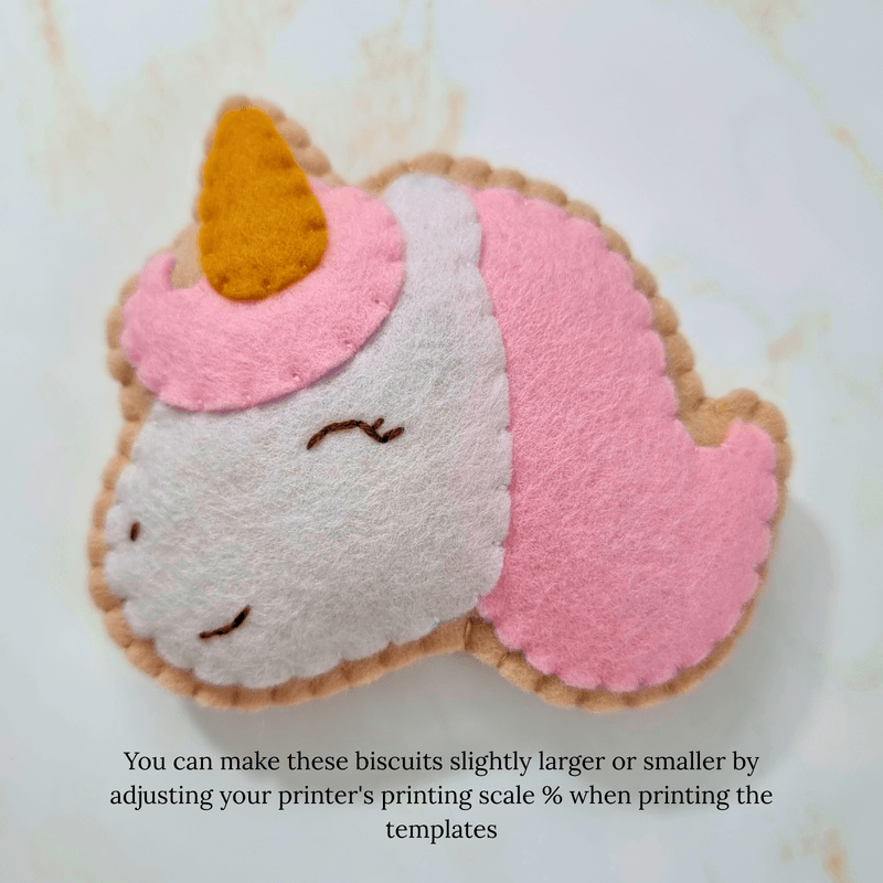 Felt Unicorn Cookie PDF Sewing Pattern - sew your own cute and easy felt food