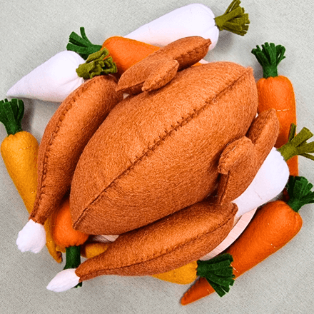 Felt Thanksgiving  PDF Sewing Patterns - whole roast turkey, carrots and parsnips