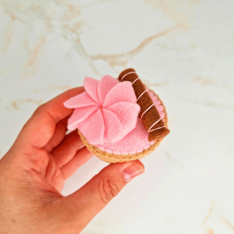 Felt Cupcake PDF Sewing Pattern - with fruit, cream and wafer, easy and beginner-friendly