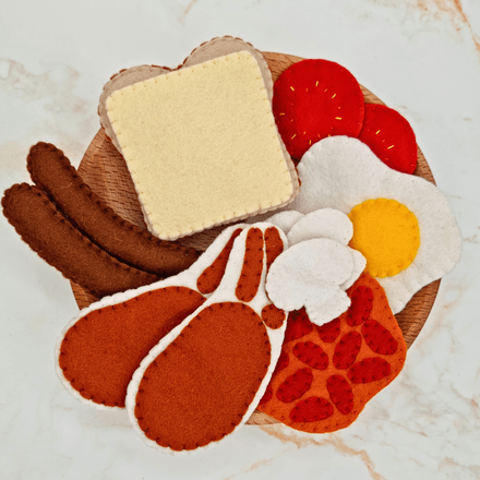 Felt English Breakfast PDF Sewing Pattern and Tutorial - bread, baked beans, fried egg, sausages