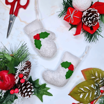 Felt Christmas Mitten &amp; Stocking Ornament Sewing Pattern: easy festive DIY crafts (PDF)