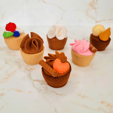 Felt Cupcake PDF Sewing Pattern - with fruit, cream and wafer, easy and beginner-friendly