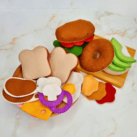 Felt Sub Sandwich and Bagel Playset PDF Sewing Pattern  with variety of sandwich fillings