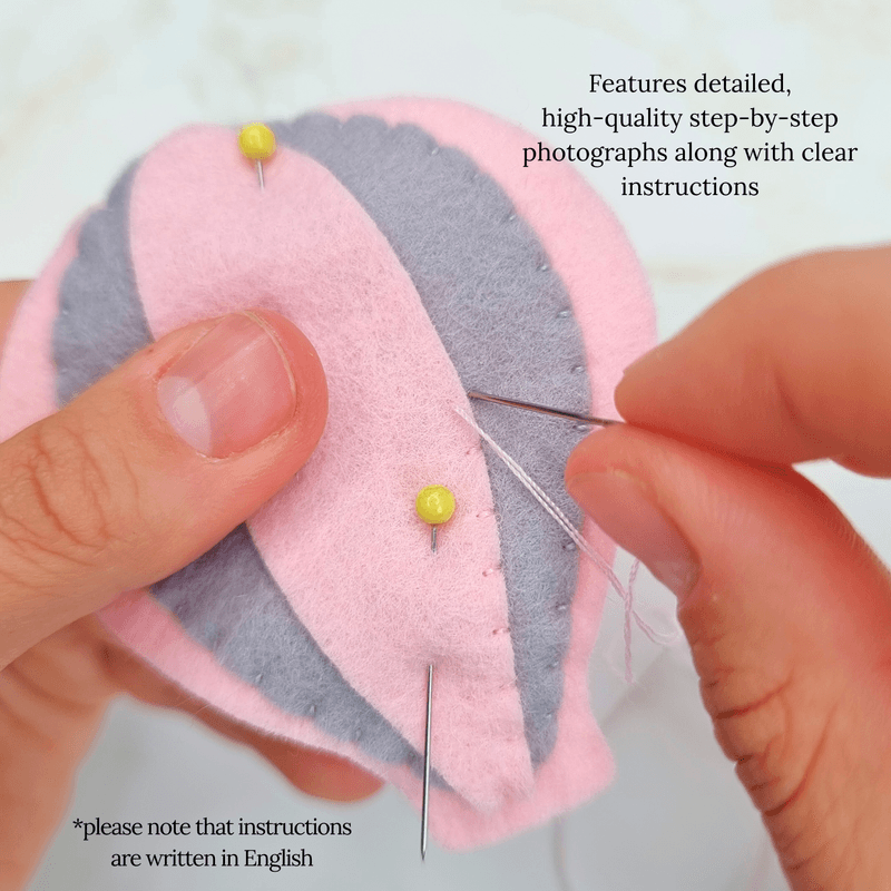 Felt hot air balloon ornament PDF sewing pattern, easy diy garlands and cute hanging decorations