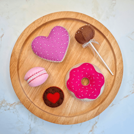 Felt heart and ring doughnut, cake pop, macaroon and biscuit PDF Sewing Pattern BUNDLE