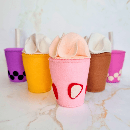 Felt 3D Drink Cup PDF Sewing Pattern - boba, chocolate, smoothie, milkshake, coffee, fruit shake