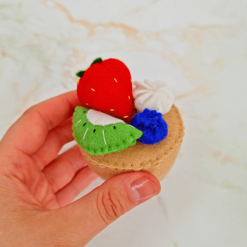 Felt Cupcake PDF Sewing Pattern - with fruit, cream and wafer, easy and beginner-friendly