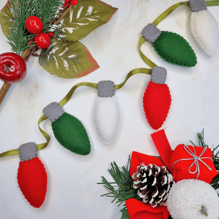 Felt Fairy Light PDF Sewing Pattern, festive party light bulb garland, Christmas string lights