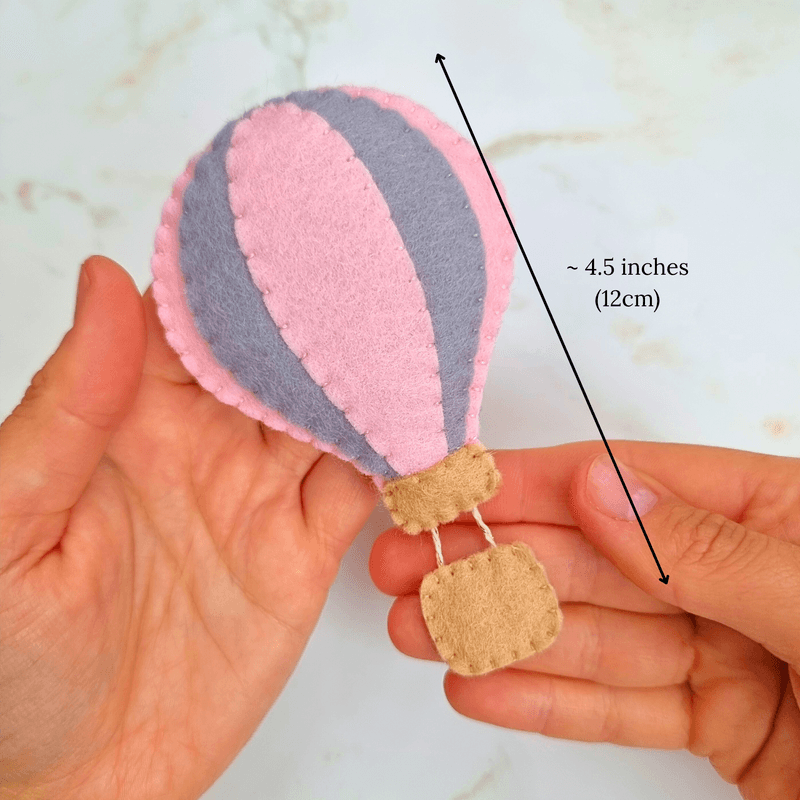 Felt hot air balloon ornament PDF sewing pattern, easy diy garlands and cute hanging decorations