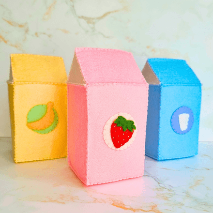 Felt Drink Carton PDF sewing pattern - juice, chocolate milk, milkshake, ice coffee box 