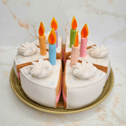Felt 6-slice Birthday Cake with Candles PDF Pattern and Tutorial, easy and beginner friendly