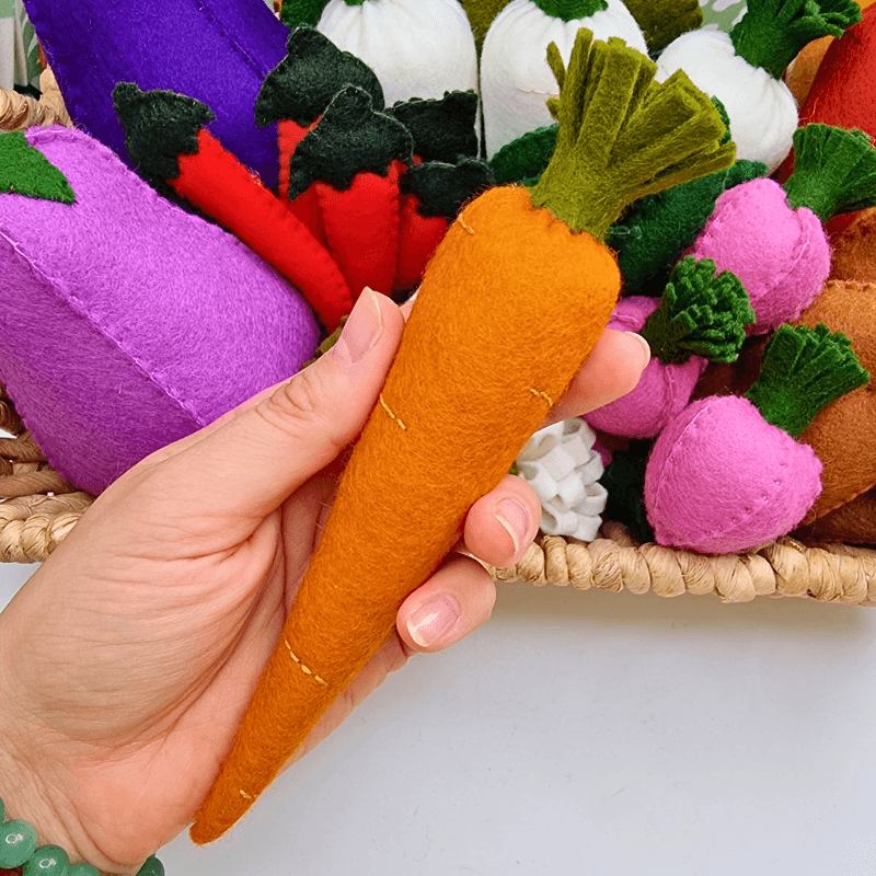 Felt 3D Vegetable PDF Sewing Patterns - aubergine, carrots, potatoes, parsnips, peppers, peas, etc