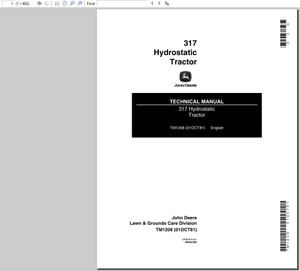  John Deere 317 Hydrostatic Tractor Technical Manual TM-1208