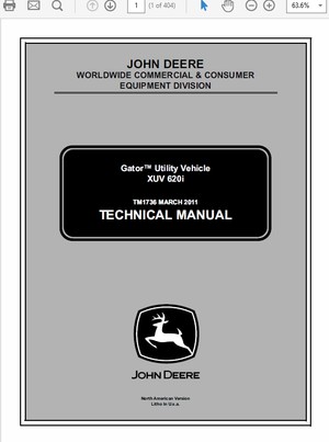  John Deere XUV 620i Gator Utility Vechicle Technical Manual TM-1736