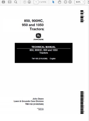  John Deere 850, 900HC, 950 and 1050 Tractors Technical Manual TM-1192