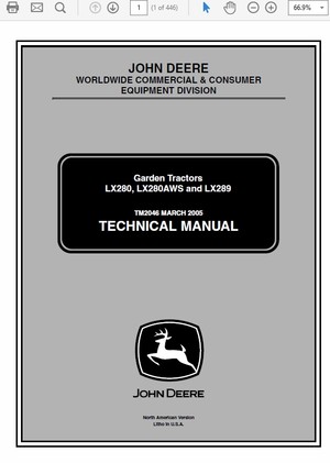  John Deere LX280, LX280AWS and LX289 Garden Tractors Technical Manual TM-2046