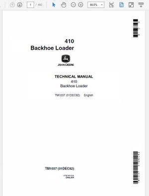  John Deere 410 Backhoe Loader Technical Manual TM-1037