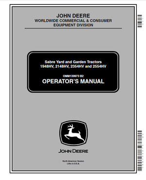 John Deere 1948HV 2148HV 2354HV 2554HV Tractors Operators Manual 