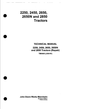 John Deere 2250 to 2850 Tractor Technical Manual 