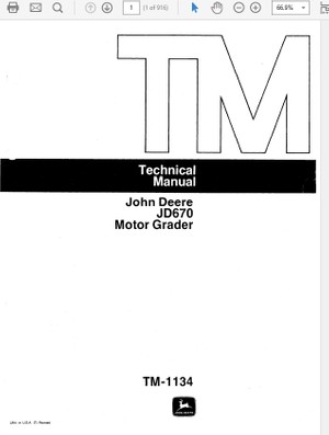  John Deere 670 Motor Grader Technical Manual TM-1134