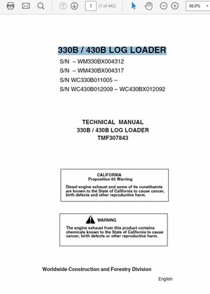  John Deere 330B 430B Log Loader Technical Manual TM-F307843