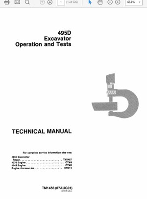 John Deere 495D Excavator Technical Manual TM-1456 &amp; TM-1457