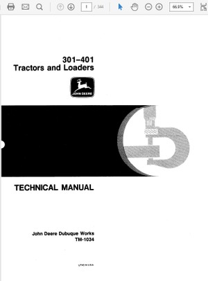  John Deere 301- 401 Tractors and Loaders Technical Manual TM-1034