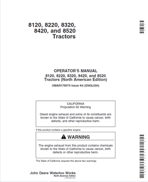 John Deere 8120 8220 8320 8420 8520 Tractors Operator&#x27;s Manual