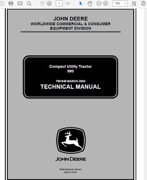  John Deere 990 Compact Utility Tractos Technical Manual TM-1848