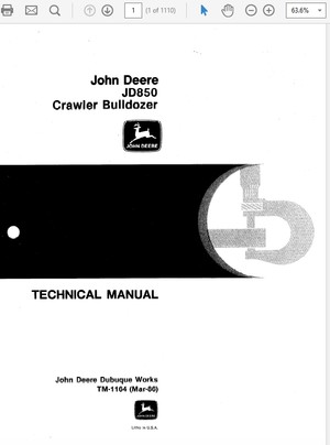 John Deere 850 Crawler Bulldozer Technical Manual TM-1164