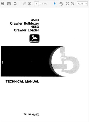 John Deere 450D &amp; 455D Crawler Bulldozer Loader Repair Technical Manual TM-1291