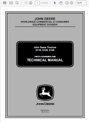  John Deere X110, X120, X140 Tractors Technical Manual TM-2373