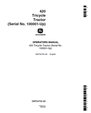 John Deere 429 Tricycle Tractor Operator Manual