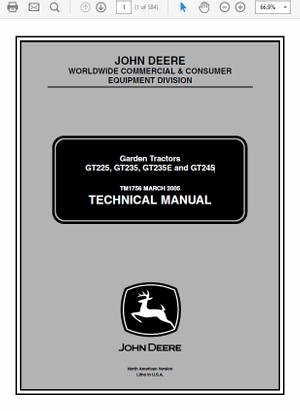 John Deere GT225, GT235, GT235E and GT245 Garden Tractors Technical Manual TM-1756