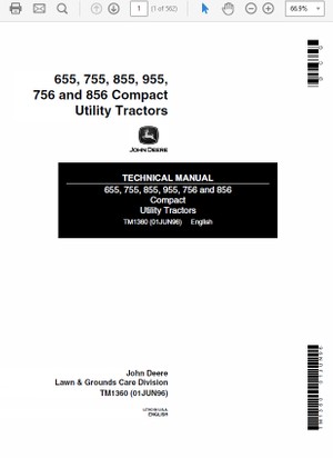  John Deere 655, 755, 855, 955, 756 and 856 Compact Tractors TM-1360