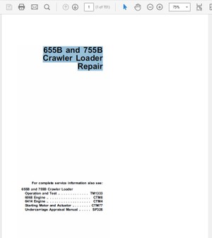 John Deere 655B and 755B Crawler Loader Repair Manual TM-1478 &amp; TM-1332