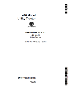 John Deere 420 Utility Tractor Operators Manual 