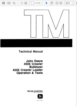 John Deere 450E &amp; 455E Crawler Bulldozer Loader Repair Technical Manual TM-1233